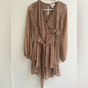 Japna Brown Ruffled Tiered Long Sleeve Dress